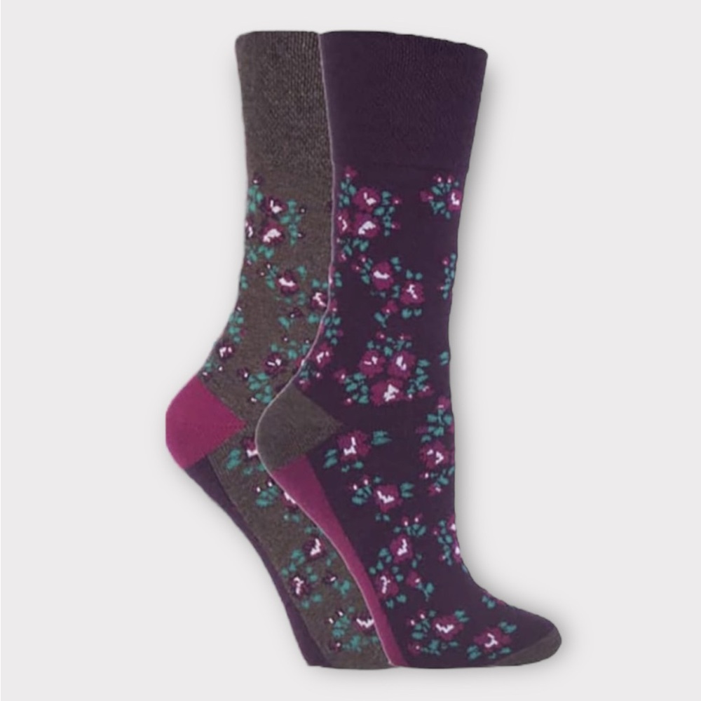 NWT SockShop Women’s Gentle Grip Floral Socks 2 Pairs Comfort Fit US 4-9